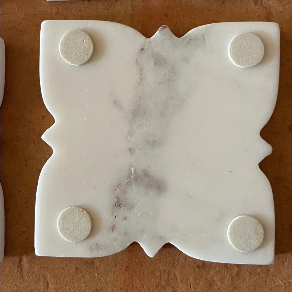 New white cream carved floral set of 4 coasters